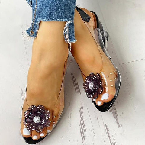 Yellow Slingback Flower Rhinestone Sandals