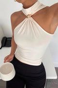 Cut Out Shoulder High Neck Stretch Tank Top