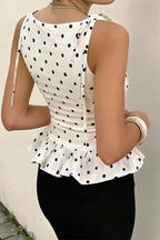Dot Print Round Neck Fitted Versatile Tank Top