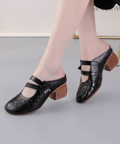 Boho Rindsleder Spleißen Braun Slide Sandalen Aushöhlen 