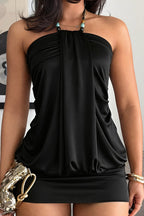 Beaded Halter Ruched Bodycon Mini Dress