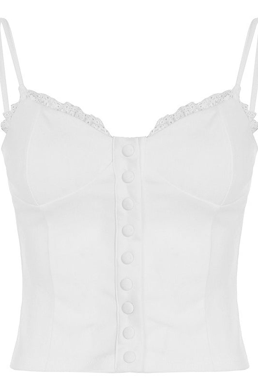 Solid Lace Patch Button Cami Top