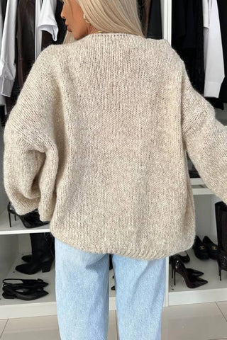 Explore Autumn Knit Open Front Long Balloon Sleeve Loose Cardigan