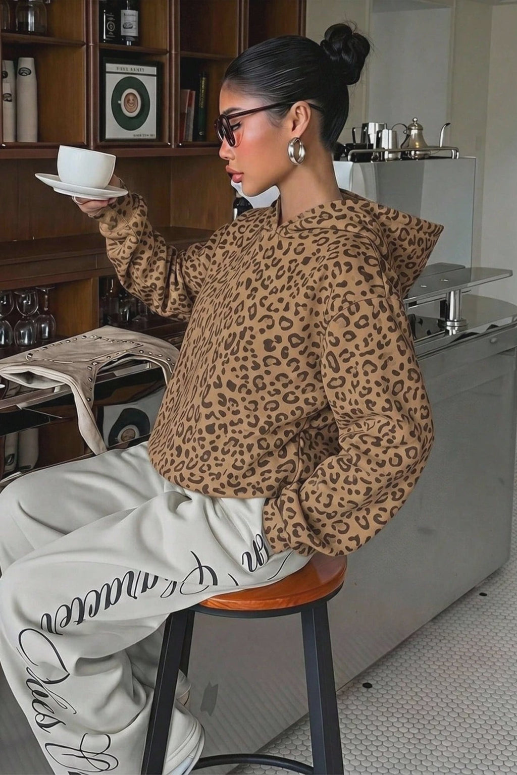 Leopard Print Pullover Street Hoodie