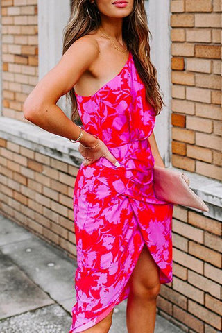 Meridress One Shoulder Waisted Ruched Floral Dress