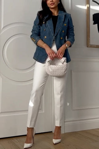 Blazer vaquero cruzado con cuello de muesca Meridress