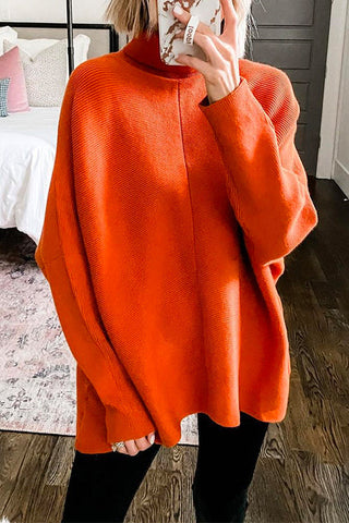 Suéter túnica de punto acanalado con cuello alto liso de Meridress