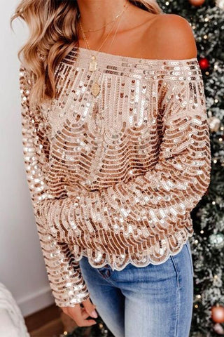 Meridress Crewneck Long sleeve Sparkly Sequin Tops