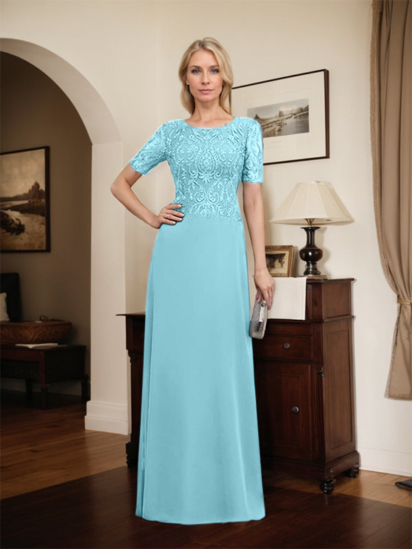 A-Linien-Kleid aus Chiffon mit Pailletten und Rundhalsausschnitt, bodenlang, für die Mutter der Braut