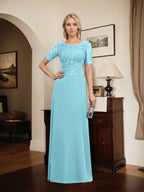 A-Linien-Kleid aus Chiffon mit Pailletten und Rundhalsausschnitt, bodenlang, für die Mutter der Braut