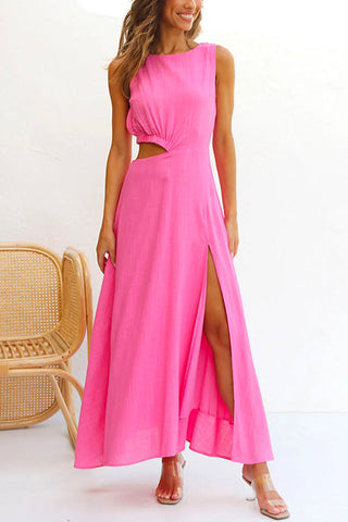 Vestido largo Meridress sin mangas con abertura en la cintura y vuelo