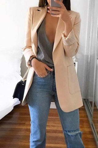 Meridress Solid Notched Lapel Open Front Long Sleeve Blazer