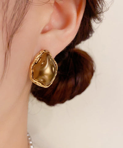 Modern Coffee Copper Overgild Asymmetrical Stud Earrings