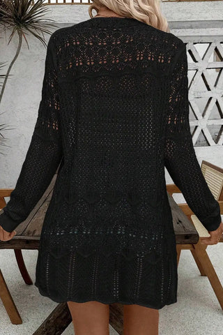 chic black crochet open front cardigan