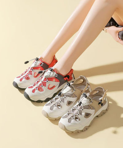 Lässige rote Plateausandalen mit ausgehöhltem, atmungsaktivem Mesh 