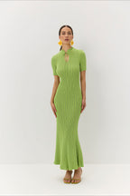 Candy Color Round Neck Short Sleeve Bodycon Knitted Maxi Dress