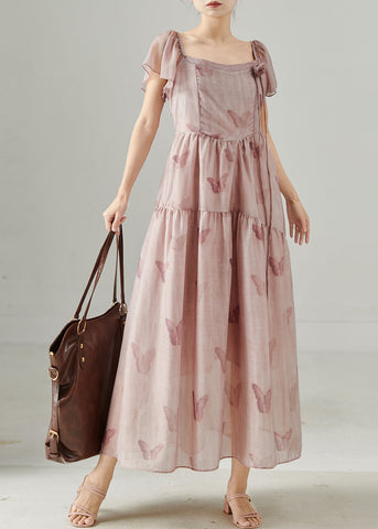 Vestido de fiesta de verano de algodón con estampado floral tridimensional en rosa 