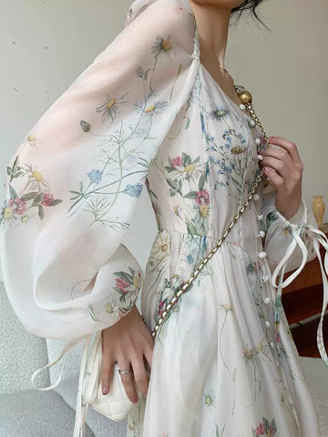 Vestidos largos de fiesta de noche, vestido de princesa floral de corte A, manga farol 