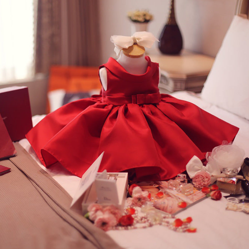 Lindo vestido rojo sin mangas para niña de las flores, vestido de primera comunión para niña pequeña 
