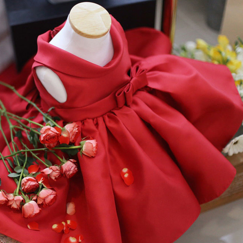 Lindo vestido rojo sin mangas para niña de las flores, vestido de primera comunión para niña pequeña 