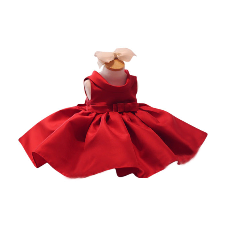 Lindo vestido rojo sin mangas para niña de las flores, vestido de primera comunión para niña pequeña 