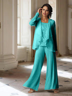 Chiffon-Hosenanzug mit langen Ärmeln und Jacke für die Mutter der Braut 