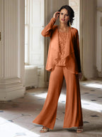 Chiffon-Hosenanzug mit langen Ärmeln und Jacke für die Mutter der Braut 
