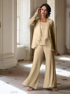 Chiffon-Hosenanzug mit langen Ärmeln und Jacke für die Mutter der Braut 