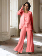 Chiffon-Hosenanzug mit langen Ärmeln und Jacke für die Mutter der Braut 