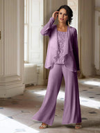Chiffon-Hosenanzug mit langen Ärmeln und Jacke für die Mutter der Braut 