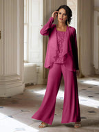 Chiffon-Hosenanzug mit langen Ärmeln und Jacke für die Mutter der Braut 