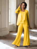 Chiffon-Hosenanzug mit langen Ärmeln und Jacke für die Mutter der Braut 