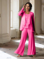 Chiffon-Hosenanzug mit langen Ärmeln und Jacke für die Mutter der Braut 