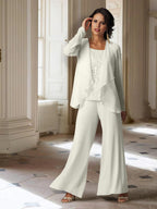 Chiffon-Hosenanzug mit langen Ärmeln und Jacke für die Mutter der Braut 
