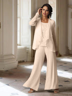 Chiffon-Hosenanzug mit langen Ärmeln und Jacke für die Mutter der Braut 