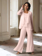 Chiffon-Hosenanzug mit langen Ärmeln und Jacke für die Mutter der Braut 