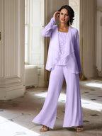 Chiffon-Hosenanzug mit langen Ärmeln und Jacke für die Mutter der Braut 