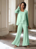 Chiffon-Hosenanzug mit langen Ärmeln und Jacke für die Mutter der Braut 