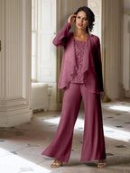 Chiffon-Hosenanzug mit langen Ärmeln und Jacke für die Mutter der Braut 