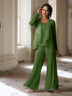 Chiffon-Hosenanzug mit langen Ärmeln und Jacke für die Mutter der Braut 