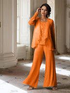 Chiffon-Hosenanzug mit langen Ärmeln und Jacke für die Mutter der Braut 