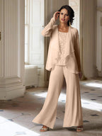 Chiffon-Hosenanzug mit langen Ärmeln und Jacke für die Mutter der Braut 