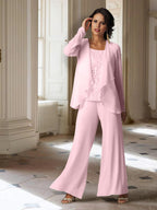 Chiffon-Hosenanzug mit langen Ärmeln und Jacke für die Mutter der Braut 