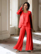 Chiffon-Hosenanzug mit langen Ärmeln und Jacke für die Mutter der Braut 