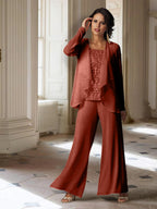 Chiffon-Hosenanzug mit langen Ärmeln und Jacke für die Mutter der Braut 