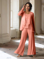 Chiffon-Hosenanzug mit langen Ärmeln und Jacke für die Mutter der Braut 