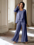 Chiffon-Hosenanzug mit langen Ärmeln und Jacke für die Mutter der Braut 
