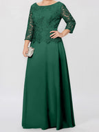 A-Linien-/Prinzessinnenkleid mit Rundhalsausschnitt, 3/4-Ärmeln und bodenlanger Ausführung für die Mutter der Braut, verziert mit Applikationen und Pailletten 