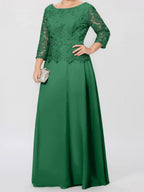 A-Linien-/Prinzessinnenkleid mit Rundhalsausschnitt, 3/4-Ärmeln und bodenlanger Ausführung für die Mutter der Braut, verziert mit Applikationen und Pailletten 