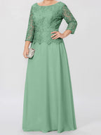 A-Linien-/Prinzessinnenkleid mit Rundhalsausschnitt, 3/4-Ärmeln und bodenlanger Ausführung für die Mutter der Braut, verziert mit Applikationen und Pailletten 